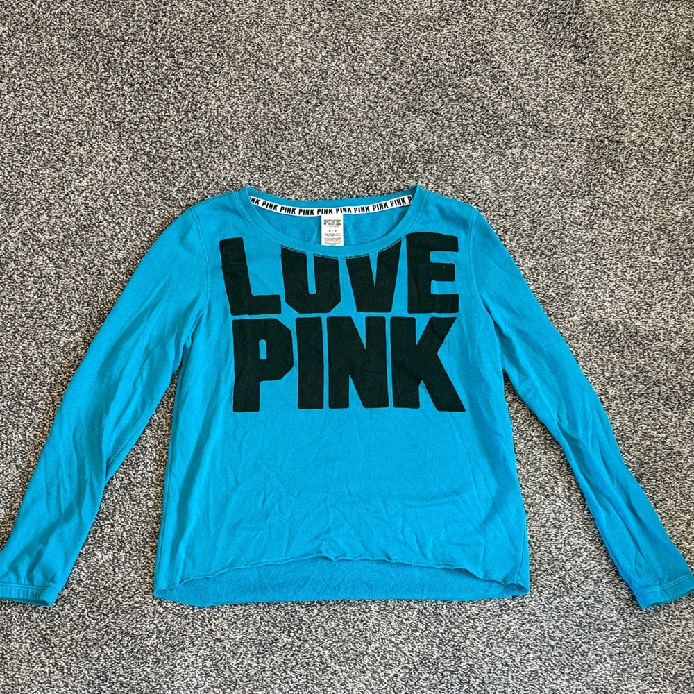 Victoria's Secret Teal Long Sleeve Tee with Black Print